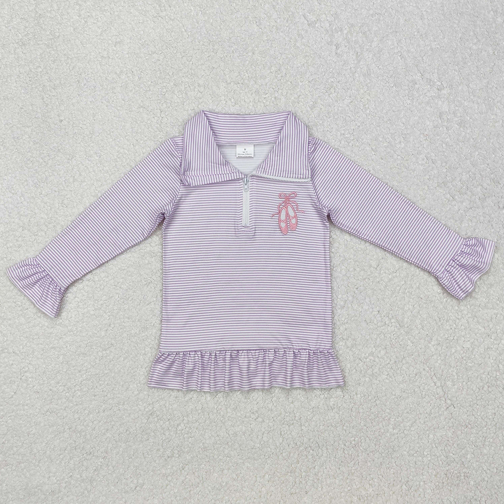Baby Girls Clothes Tops Lavender Dance Shoes Long Sleeve Zip Pullovers Tops GT0887