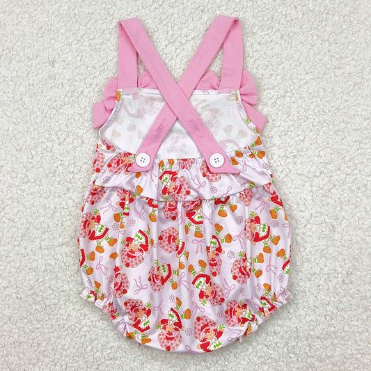 Baby Infant Girls Rompers Pink Bows Strap Bows Strawberry Ruffle Rompers SR2933 4.21