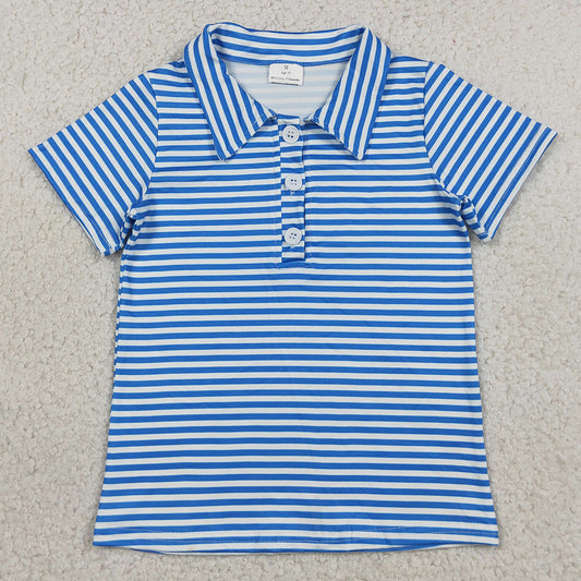 Baby Boys Clothes Short Sleeve Blue Stripe Button Shirts Top BT1834