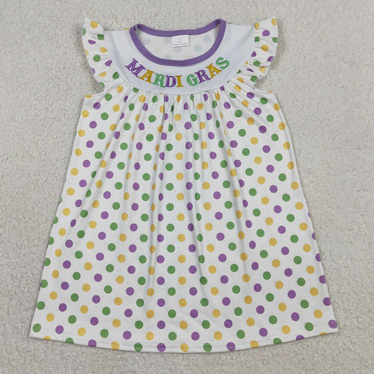 Baby Girls Dress Embroidery Mardi Gras Flutter Sleeve Polka Dots Knee Length Dresses GSD3122