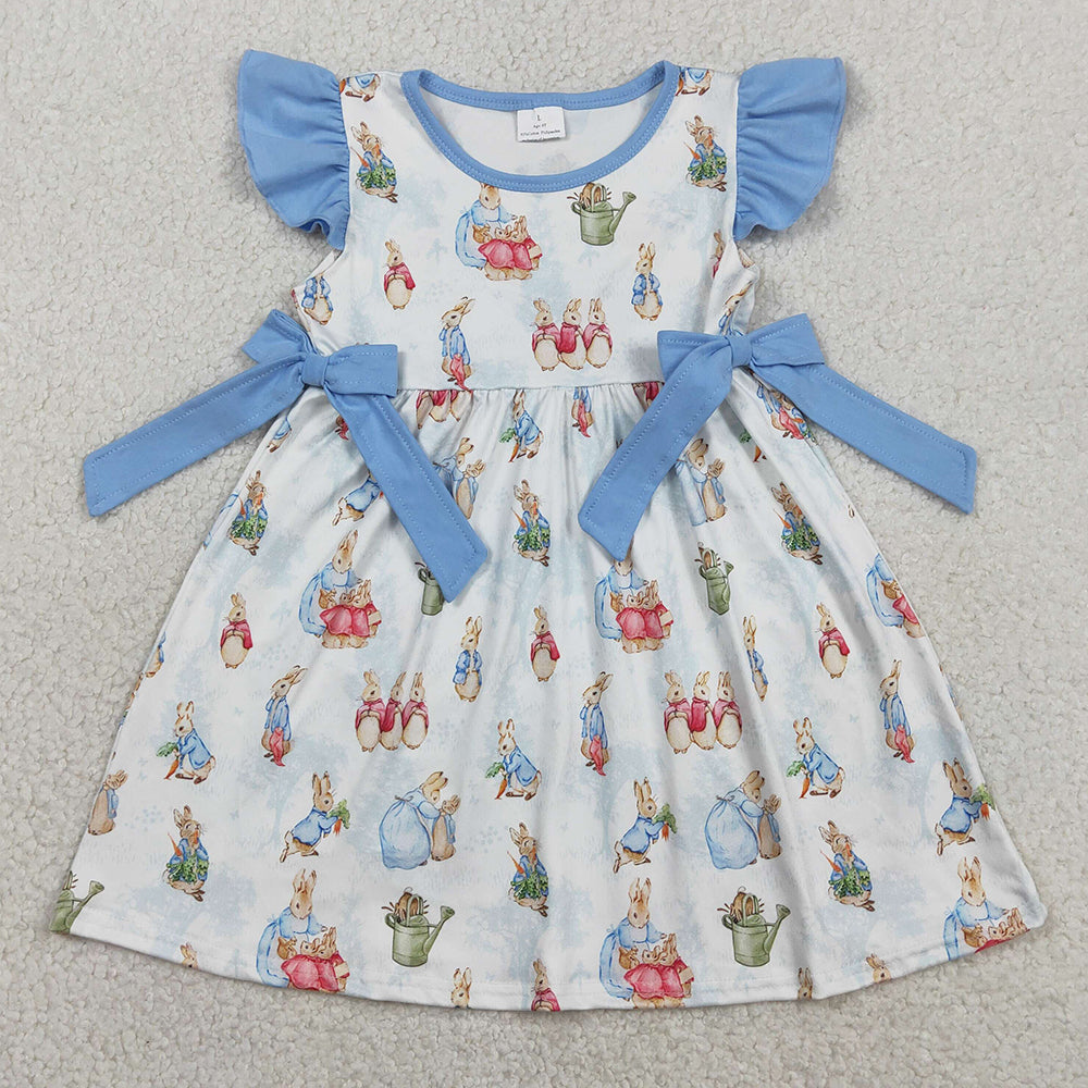 Baby Girls Dress Flutter Sleeve Rabbits Bows Easter Knee Length Dresses GSD3452