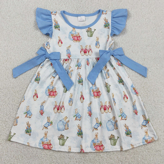 Baby Girls Dress Flutter Sleeve Rabbits Bows Easter Knee Length Dresses GSD3452