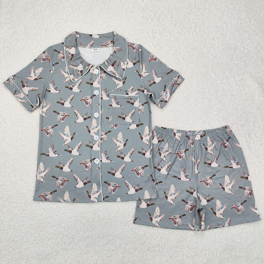 Adult Women Pajamas Mallard Ducks Hunting Buttons Tops Shorts Pajamas BSSO1046