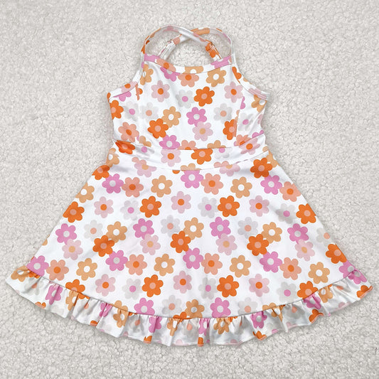 Baby Girls Dress Strap Colorful Daisy Yoga Ruffle Knee Length Dresses GSD2282 4.22