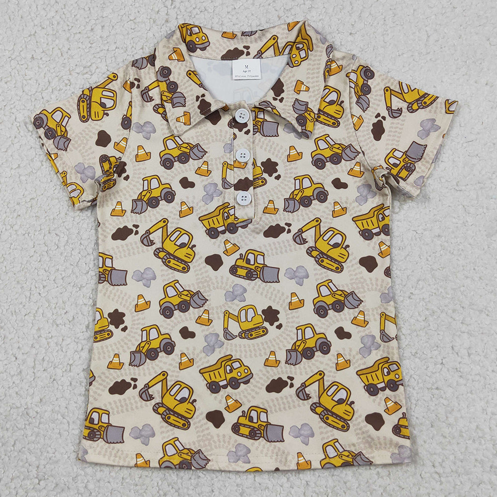 Baby Boys Clothes Short Sleeve Excavators Tractors Button Polo Shirts Top BT1792