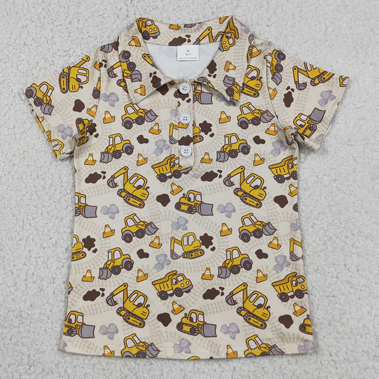Baby Boys Clothes Short Sleeve Excavators Tractors Button Polo Shirts Top BT1792