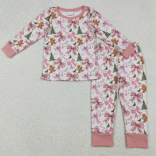 Baby Girls Pajamas Pink Christmas Trees Gingerbread Top Pants Sleepwear Sets GLP2542 9.13