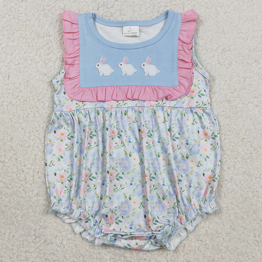 Baby Girls Rompers Embroidery Rabbits Flowers Easter Ruffle Rompers SR3271