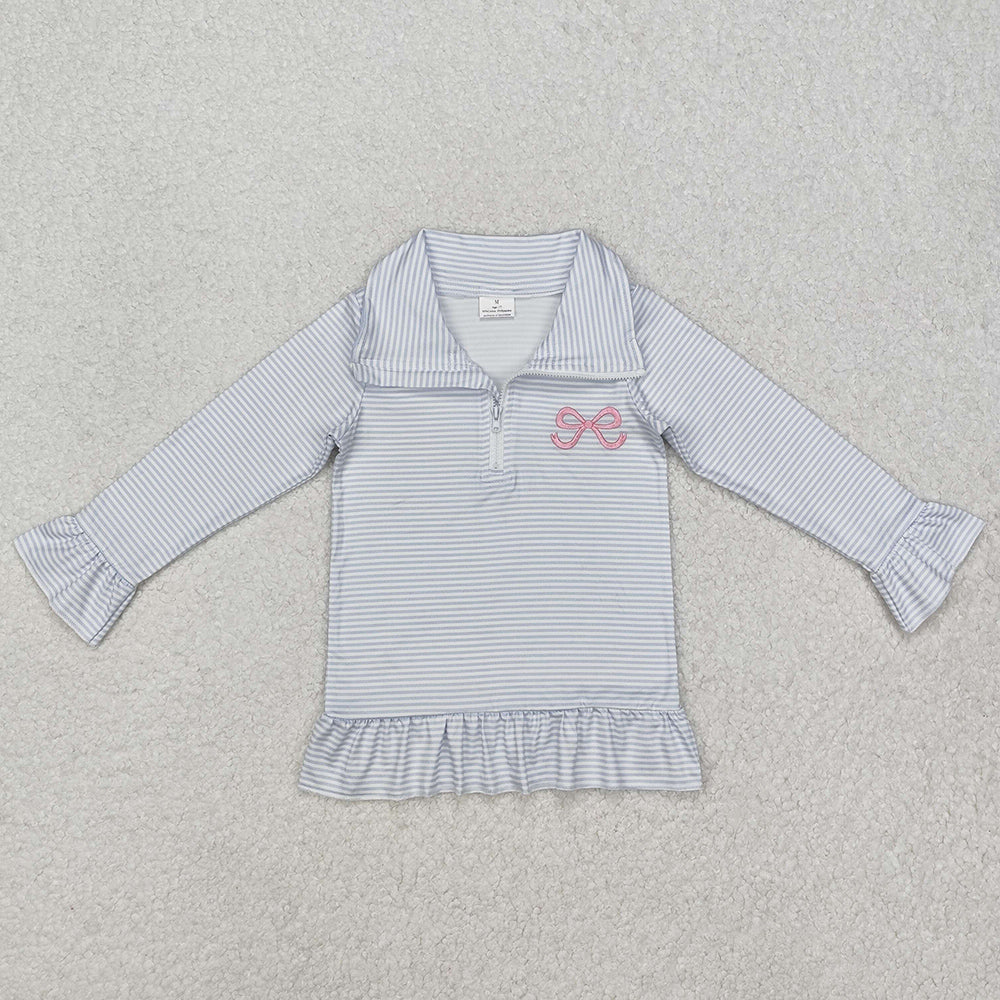 Baby Girls Clothes Shirts Blue Bow Long Sleeve Zip Pullovers Tops GT0886