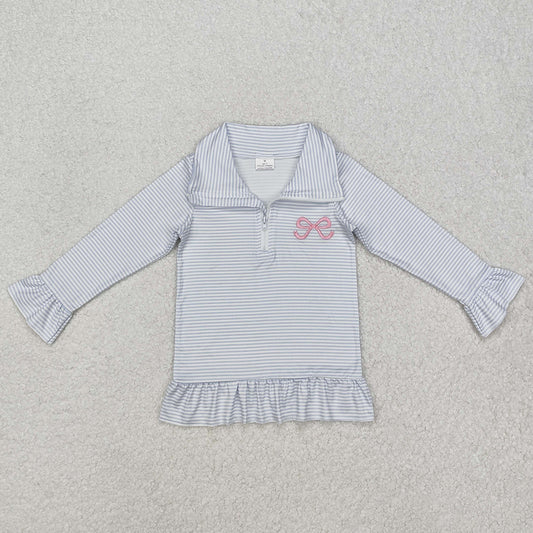 Baby Girls Clothes Shirts Blue Bow Long Sleeve Zip Pullovers Tops GT0886