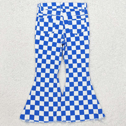 Baby Girls Jeans Blue Checkered Fall Bell Flare Denim Pants P0610