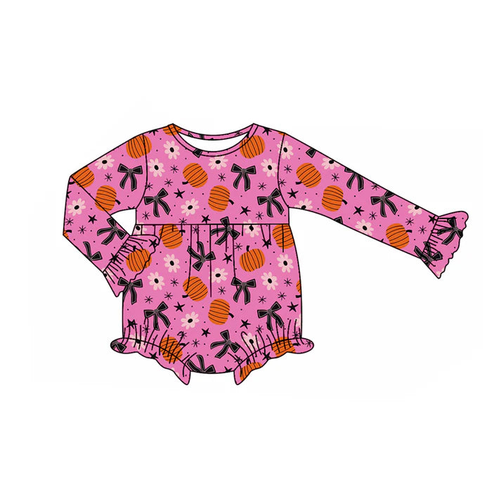 Preorder(moq 5)Baby Infant Girls Bows Pumpkins Fall Ruffle Rompers 7.29