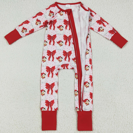 Baby Girls Rompers Christmas Red Santa Bows Footie Zipper Rompers LR2223 6.24