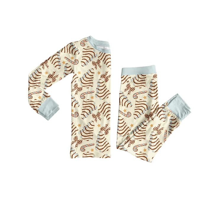 Preorder (moq 5)Baby Girls Long Sleeves Bows Trees Candy Cane Top Pant Pajamas Sets 6.21