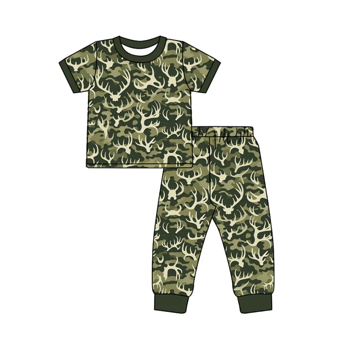 Preorder (moq 5)Baby Boys Short Sleeves Green Camo Deer Top Pant Pajamas Set 5.21