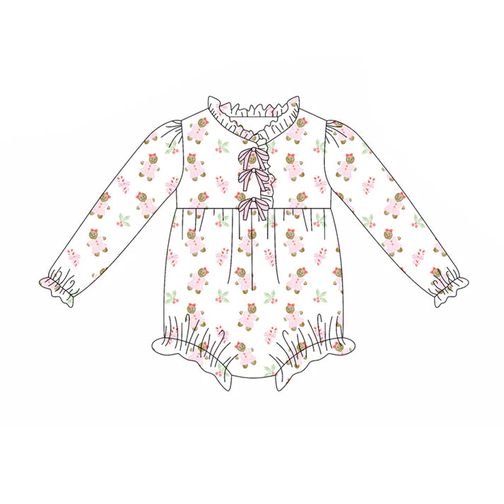 Preorder(moq 5)Baby Infant Girls Bows Candy Cane Gingerbread Ruffle Christmas Rompers 7.29