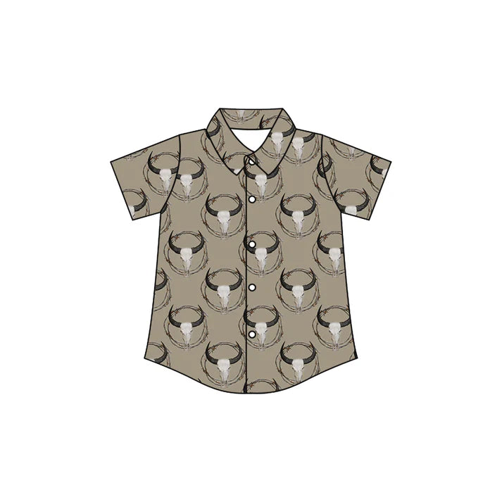 Preorder(moq 5) Baby Boys Bull Skulls Plaid Western Button Shirts Top 10.28