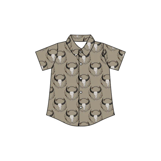 Preorder(moq 5) Baby Boys Bull Skulls Plaid Western Button Shirts Top 10.28