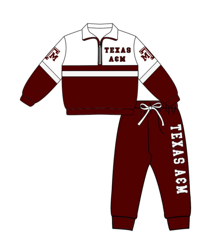 Preorder (moq 5)Baby Boys Texas A&M Zipper Pullover Jogger Pants Team Clothes Set 1.6