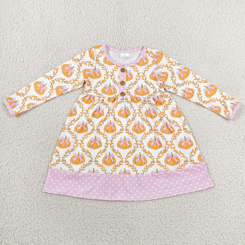 Baby Girls Dress Flowers Pumpkins Checked Button Fall Knee Length Dresses GLD1627