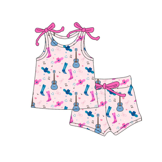 Preorder (moq 5)Baby Girls Hat Boots Guitars Top Shorts Western Clothes Set 12.18