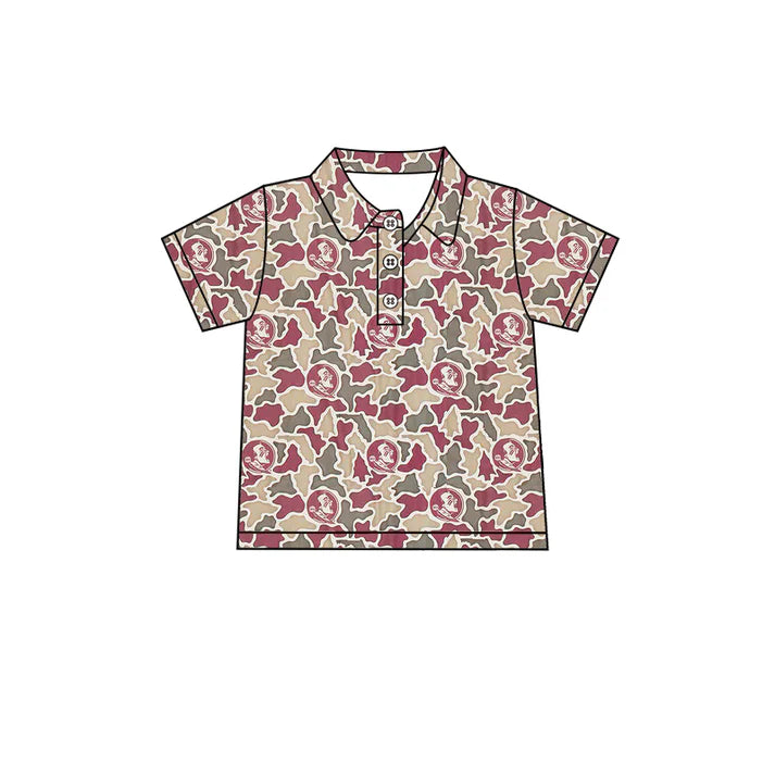 Preorder (moq 5)Baby Boys Southern Red Camo Team Button Polo Shirts Top 1.8