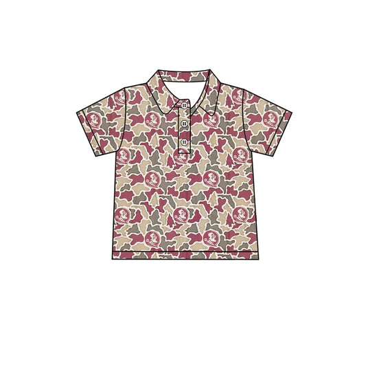 Preorder (moq 5)Baby Boys Southern Red Camo Team Button Polo Shirts Top 1.8