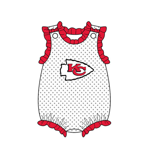 Preorder (moq 5)Baby Girls Polka Dots KC Team Ruffle Rompers 12.13