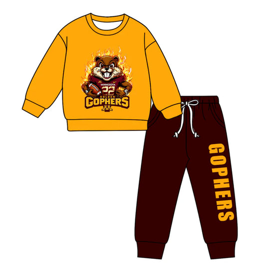 Preorder(moq 5) Baby Boys Gophers Yellow Top Pockets Jogger Pants Team Clothes Sets 11.11