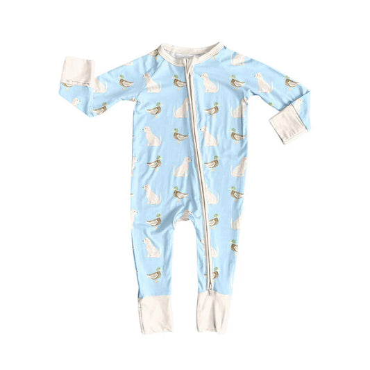 Preorder (moq 5)Baby Girls Ducks Dogs Hunting Zipper Footie Rompers 10.30