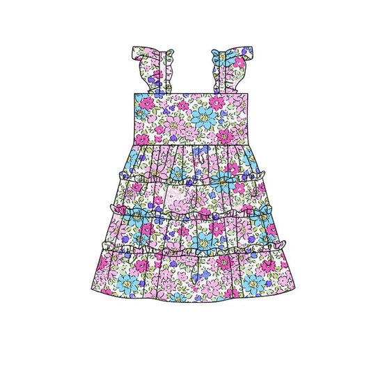 Preorder(moq 5) Baby Girls Colorful Floral Patchwork Knee Length Dresses 10.29