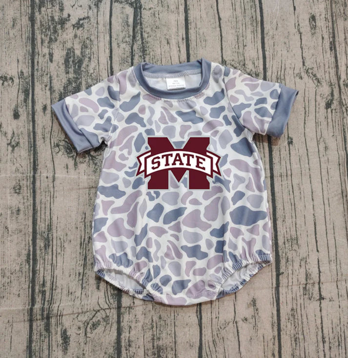 Preorder (moq 5)Baby Boys Grey Camo M State Team Rompers 10.30