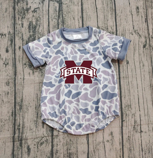 Preorder (moq 5)Baby Boys Grey Camo M State Team Rompers 10.30