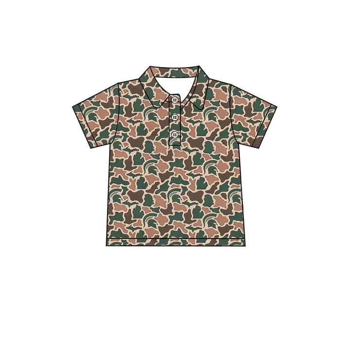 Preorder (moq 5)Baby Boys Southern Green Camo Team Button Polo Shirts Top 1.7