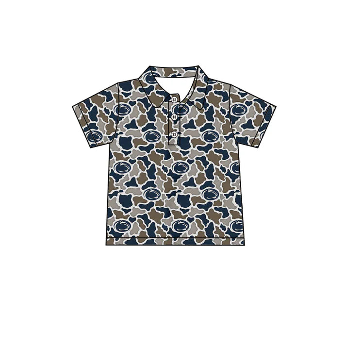 Preorder (moq 5)Baby Boys Southern Navy Camo Leopard Team Button Polo Shirts Top 1.7