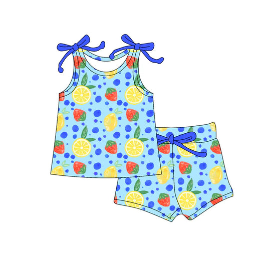Preorder (moq 5)Baby Girls Bows Sleeveless Lemons Strawberry Top Shorts Clothes Set 12.18