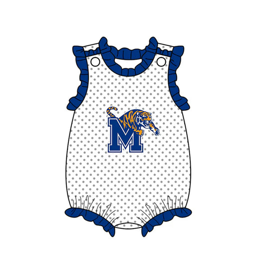 Preorder (moq 5)Baby Girls Polka Dots M Tigers Team Ruffle Rompers 12.13