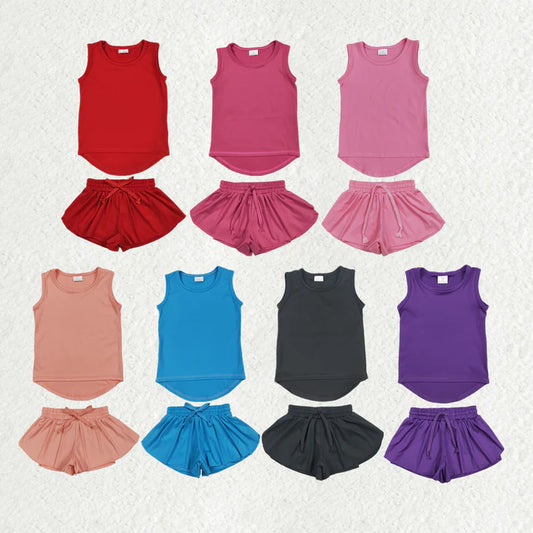 Sibling Baby Girls Yoga Clothes Sleeveless Colorful Yoga Vests Top Ruffle Shorts Sets 5.28