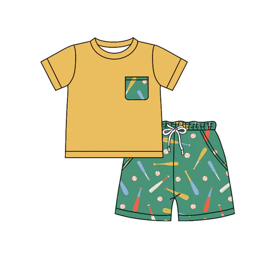 Preorder (moq 5)Baby Boys Short Sleeve Shirt Top Baseballs Pockets Shorts Team Clothes Set 12.17