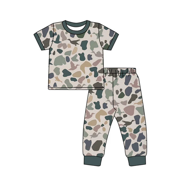 Preorder (moq 5)Baby Boys Camo Ducks Top Pants Hunting Pajamas Sets 11.25