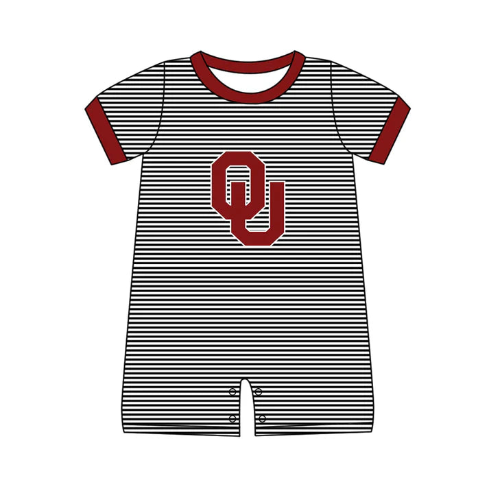 Preorder (moq 5)Baby Boys Black Stripe OU Team Shorts Rompers 12.13