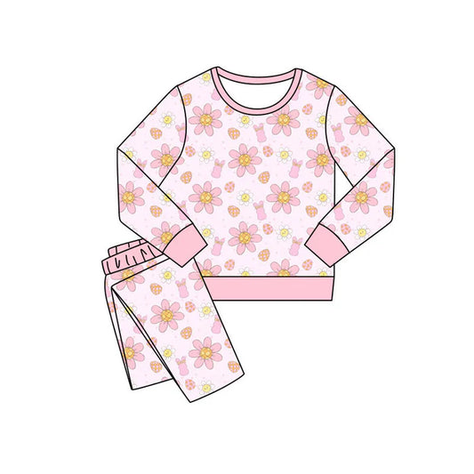 Preorder(moq 5) Baby Girls Flowers Rabbits Pants Easter Pajamas Sets 11.10