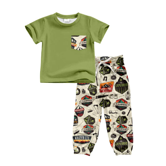 Preorder(moq 5)Baby Boys Green Top Camping Pockets Jogger Pants Hunting Clothes Sets 12.16