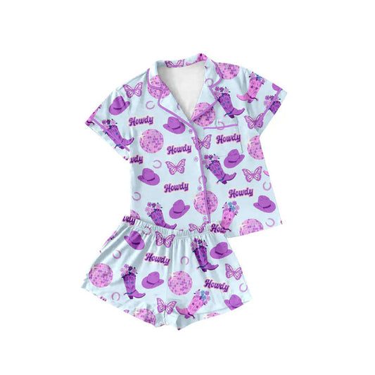Preorder(moq 5) Baby Girls Boots Howdy Button Pockets Top Shorts Western Pajamas Sets 10.15