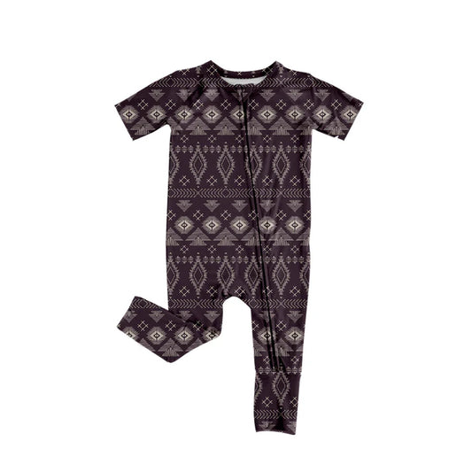 Preorder (moq 5)Baby Boys Short Sleeve Colorful Aztec Western Two Way Zip Convertible Rompers 12.18