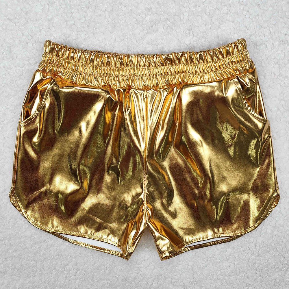 Baby Girls Shorts Metallic Golden Pocket Leather Elastic Bottom Shorts SS0417