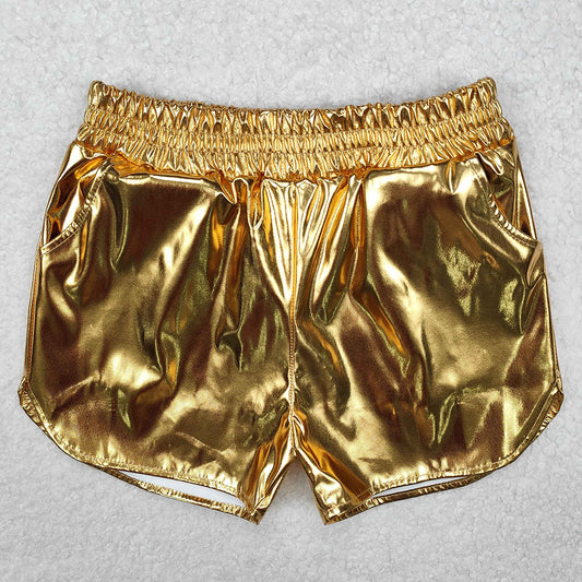 Baby Girls Shorts Metallic Golden Pocket Leather Elastic Bottom Shorts SS0417