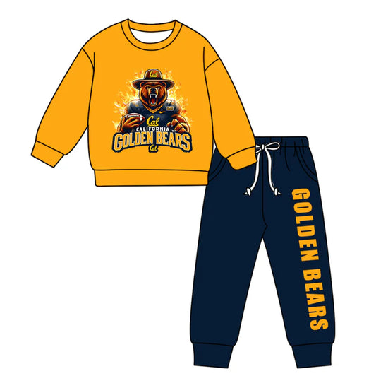 Preorder(moq 5) Baby Boys Golden Bears Orange Top Pockets Jogger Pants Team Clothes Sets 11.11