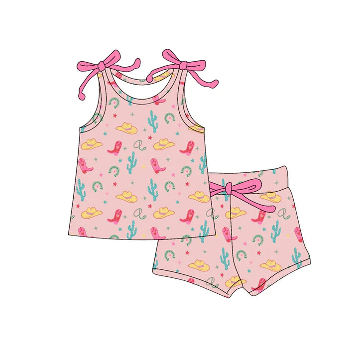 Preorder (moq 5)Baby Girls Boots Hats Cactus Top Shorts Western Clothes Set 12.18