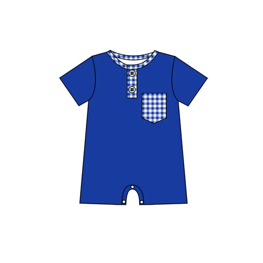Preorder (moq 5)Baby Boys Blue Checked Pockets Button Shorts Rompers 12.18
